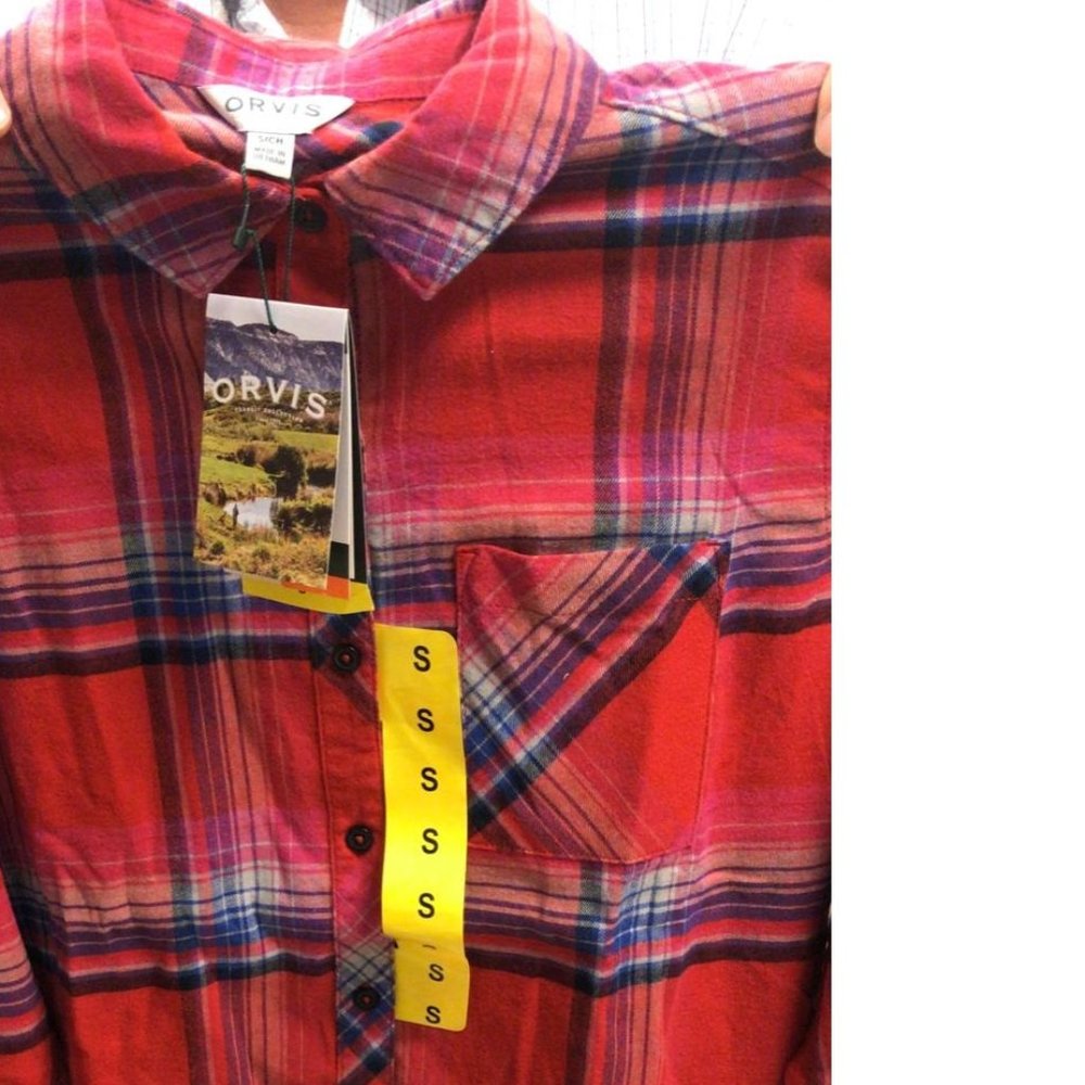 Orvis Womens Stretch Flannel Button Down Shirt Red - Picture 4 of 6